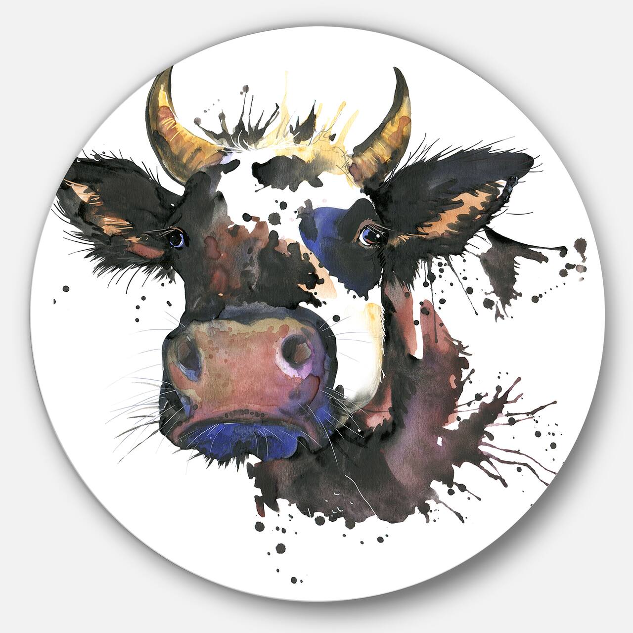 Designart - Beautiful Cat Watercolor Graphic' Ultra Glossy Animal Oversized Metal Circle Wall Art